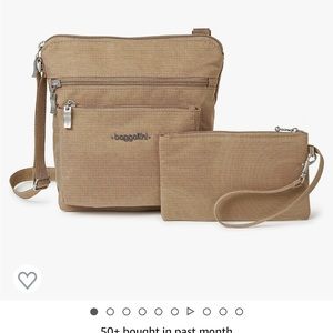 NWT Baggallini Beige Crossbody Bag Plus Wristlet RFID Secure